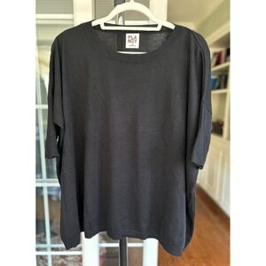 PLANET Lauren G One Size Black Pima Cotton Blend Slouchy Relaxed Light Sweater
